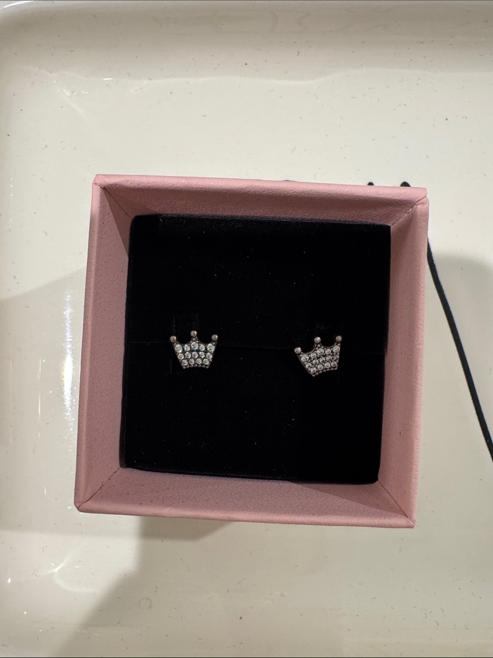 Pandora Silver Crown Stud Earrings with Clear Stones